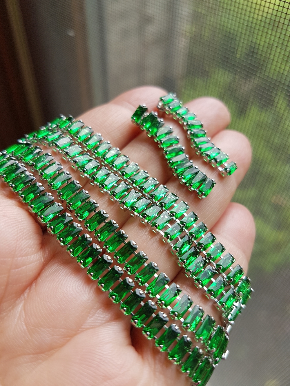 Swarovski Elements Silver Emerald Green Emerald-cut Baguette Tennis Necklace NEW - Picture 5 of 17